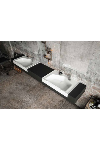 Seramik Kuaför Lavabosu 75 Cm Beyaz Erkek Kare Lavabo Beyaz