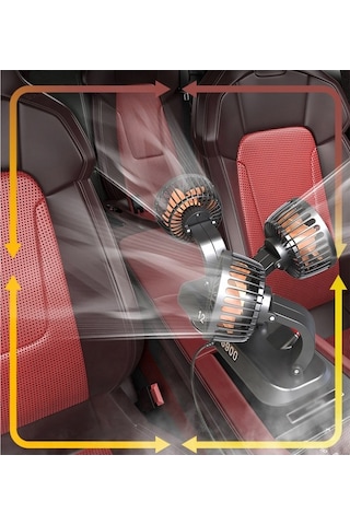 Pazly 3 Başlık Usb/12v/24v Çoklu Şarj Sessiz Taşınabilir Araba Fanı Klima Alternatifi Siyah