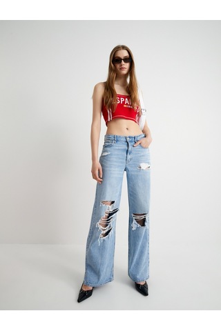 Koton Straplez Crop Top Baskılı Slim Fit Kırmızı 4sal30327ık Kırmızı