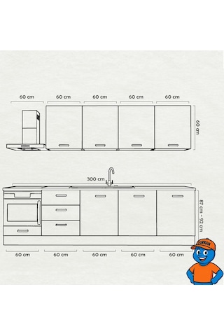 300 Cm Mutfak Dolabı Mdf Kapak Tezgah Dahil Yrkn300 99 Siyah