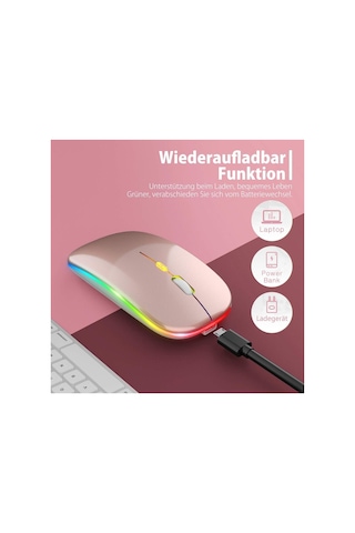 Led Işıklı Şarjlı Mouse 2.4ghz Usb Wireless Ve Bluetooth Lu Sessiz İos Uyumlu  Android Telefon Tablet Pc Tv Diğer