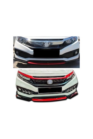 Üniversal Lip Honda Civic FC5 Tip Kırmızı Detaylı Ön Tampon Eki Kanatlı Lip 4 Parça