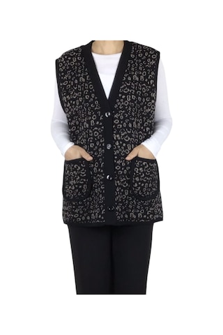 Kadın Önü Düğmeli Cepli Kalın Kışlık Kısa Yelek Vizon