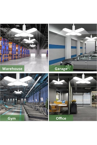 Vkemall 4'lü Değişken Garaj Lambası, Ac 85-265v Beyaz Işık, Geniş Açılı Panel, 60w 6000lm, 2 Adet Diğer