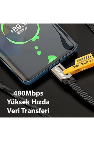 Buğz 4in1 Type-c 65w To Usb-a + Type-c To Lightning 27w Hızlı Şarj Kablosu Siyah