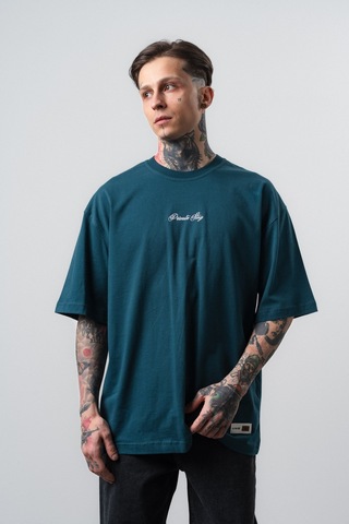 Respire Erkek Private Baskılı Oversize T-shirt Zümrüt Yeşil