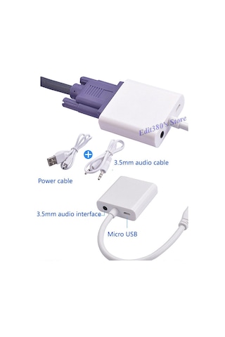 Hdmi To Vga Kablo Ses Çevirici Micro Usb Güç Ps3 Ps4 Xbox 360 Pi