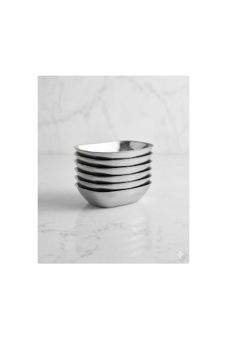 6'lı Paslanmaz Çelik Kayık Tabak Seti - 14x10 Cm Orta Boy Çerezlik, Meze Ve Salata Kasesi Gümüş