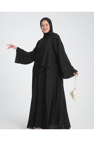 Şakika Kadın Shine Abaya Ferace & Şal - Standart Beden & Farklı Boy Siyah