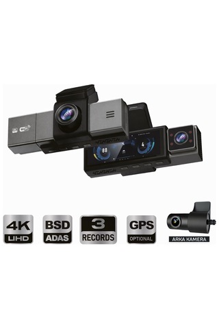 Dxtl X-13 4k 3 Kameralı Araç Içi Kamera 3.2 İnç Ekran Wifi Adas Bsd G-sensör Park Modu