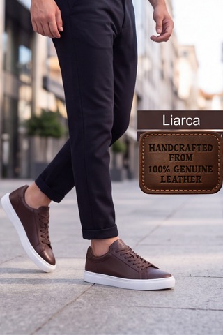 Liarca Ghostwood - Hakiki Deri Sararmaz Faylon Taban Kahverengi Beyaz Erkek Sneaker Ayakkabı Kahverengi - Beyaz