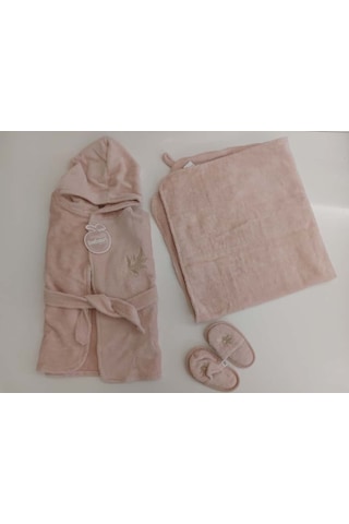 Bebessi %100 Pamuk Bornoz Seti Pudra Pembe Bbss.ppmb.3980 Pembe