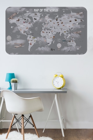 Eğitici Dünya Haritası Dünya Atlası Çocuk Ve Bebek Odası Duvar Sticker -60x105-3811 Çok Renkli