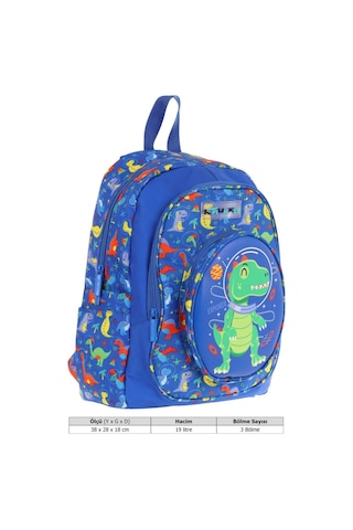Kaukko Kids Üç Gözlü Erkek Çocuk Okul Sırt Çantası 3d Dinazor Detaylı - L5262 Mavi - Yeşil