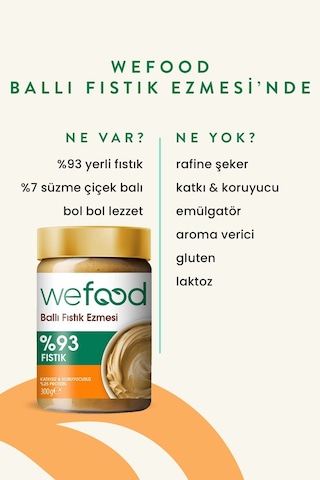 Wefood Şekersiz Ham Ballı Fıstık Ezmesi 300 gr (Fıstık Parçacıklı).