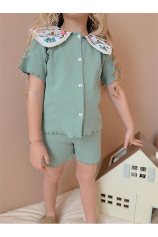 My Kids Wear Nakışlı Bebe Yaka Kız Çocuk Takım Turkuaz