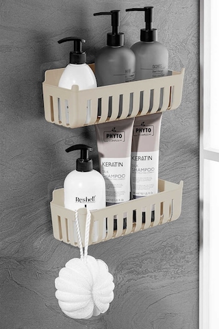 Primanova Deby 2'li Yapışkanlı Banyo Rafı Bej Bej
