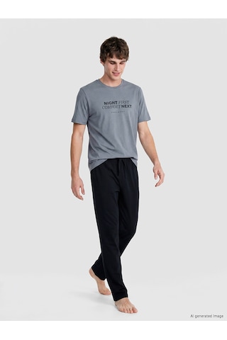 Lc Waikiki Lc Waıkıkı Gri Regular Fit Baskılı Erkek Pijama Takımı