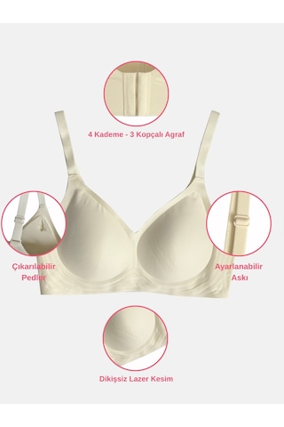 Alya Underwear Kadın Lazer Kesim Dikişsiz Çıkarılabilir Pedli Hayalet Sütyen Siyah Ekru