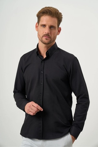 Morven Slim Fit Düğmeli Yaka Oxford Kolay Ütülenebilir Pamuklu Kutulu Uzun Kollu Gömlek