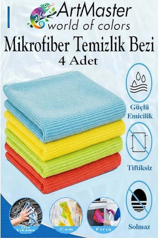 Mikrofiber Temizlik Bezi 4 Adet Renkli Mikrofiber Bez 40x40cm Mutfak Bezi Kurulama Bezi Cam Bezi Leke Tutmaz İz Bırakmaz
