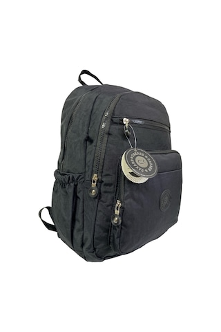 Su Geçirmez Kaliteli Astarlı Krinkıl Kumaş Unisex Iki Gözlü Okul Spor Seyahat Sırt Çantası 30x38cm Siyah