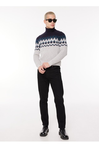 Fred Mello Erkek Ekru Balıkçı Yaka Slim Fit Kazak Fm23w62md