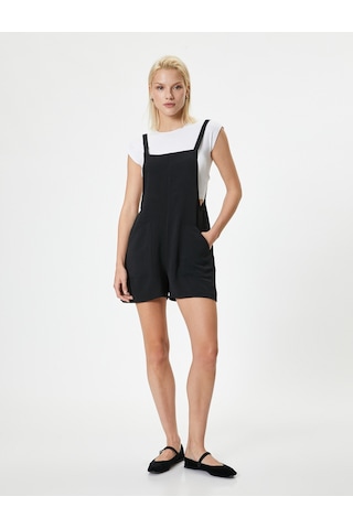 Koton Şort Salopet Cepli Siyah 4sak40048pw Siyah