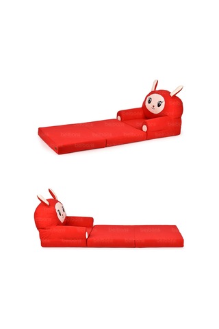 Portatif Katlanabilir Sevimli Çocuk Koltuğu - 3 Katlı Çocuk Yatak Koltuk - Taşınabilir Bebek Koltuğu Kırmızı