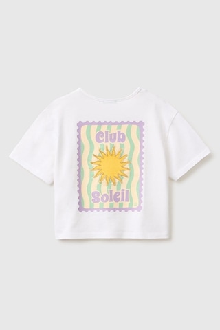 United Colors Of Benetton Kız Çocuk Beyaz Ön Ve Arka Baskı Detaylı Boncuk İşlemeli Geniş Yaka T-shirt 6-14 Yaş-2863