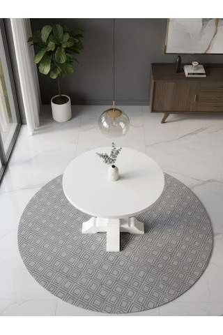 Orleans Fransız Still Yuvarlak Ahşap Yemek Masası 90x90 Beyaz