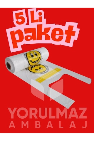 Gülen Yüz Baskılı Küçük Boy Rulo Poşet 5 Li Dayanıklı Hışır Market & Manav Taşıma Poşeti Ekonomik Paket