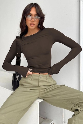 Madmext Acı Kahve Bisiklet Yaka Basic Uzun Kollu Body Mg1701 Acı Kahverengi