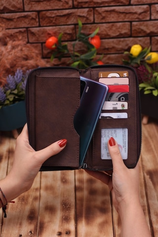 Özka Leather Crazy Kahverengi Telefon Bölmeli Unisex Deri Uzun Kartlık Cüzdan Portföy Siyah