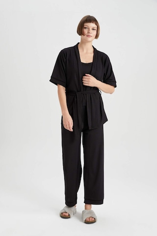 DeFacto   -Fall in Love Yarım Kol Sabahlık B6559AX23AUBK81 Siyah