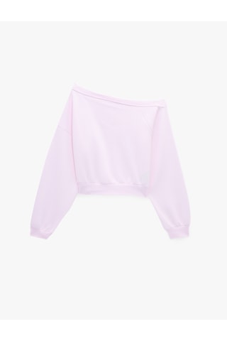 Koton Uzun Kollu Üç İplik Asimetrik Kayık Yaka Omzu Açık Sweatshirt Pembe 7wak10123ek Gülkurusu