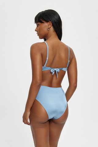 Louren Kadın Straplez Boncuk Detaylı Bikini Takımı Yüksek Bel Alt, Çıkarılabilir Askılı, Siyah & Mavi Mavi