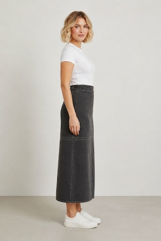 Bihan Store Önü Fermuarlı Yüksek Bel Denim Maxi Etek Y25-7581-füme