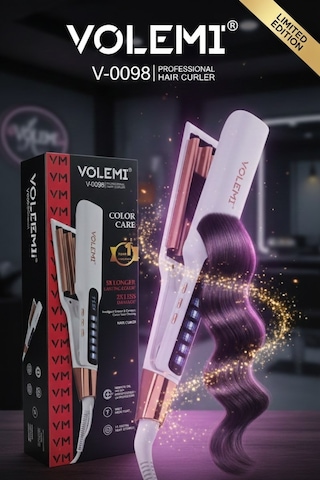 Volemı V-0098 Profesyonel Saç Maşası Color Care, 5x Renk Koruma, Keratin Yağlı Seramik Kaplama Dijital Isı Ayarlı Maşa