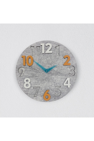 CajuArt Modern Yuvarlak Gri Desen Turuncu Beyaz 40 cm Duvar Saati Turuncu
