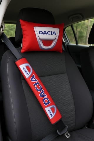 Dacia Logolu Araç Seyahat Boyun Yastığı & Emniyet Kemer Pedi - Dijital Baskılı İkili Konfor Seti Kırmızı