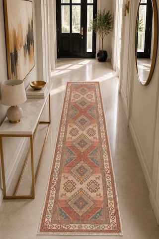 Dekoratif Halı Kaymaz Taban Leke Tutmaz Yıkanabilir Kilim Özel Ölçü Salon Halısı 3049 Çok Renkli