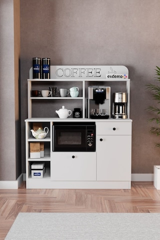 Barista Kahve Köşesi Çok Amaçlı Dolap Beyaz Beyaz