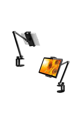 Alüminyum Uzun Kollu Ayarlanabilir Tablet Standı, 360 Derece Döndürülebilir, Apple Uyumlu iPhone/iPad/iPad Mini/i