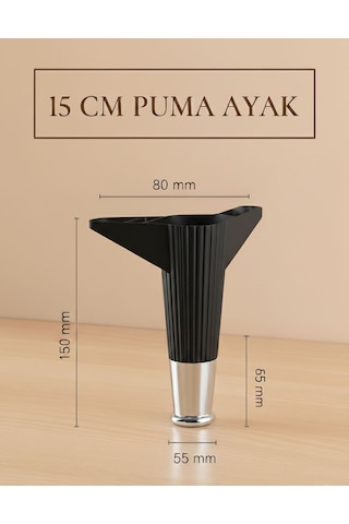 Puma 15 Cm 4 Adet Siyah -krom Mobilya Kanepe Tv Ünitesi Kosol Dolap Komidin Ayağı Siyah