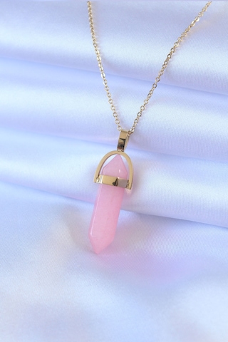 Hemengo 316l Çelik Gold Renk Kristal Pembe Taş Model Kadın Kolye Hmngobzs Diğer