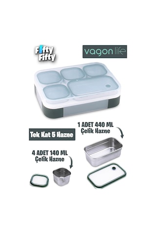 Vagonlife Lunch Box 1000 Ml Sızdırmaz,karışmaz 5 Hazneli Yeni Nesil Sefer Tası -fflbox40097 Yeşil