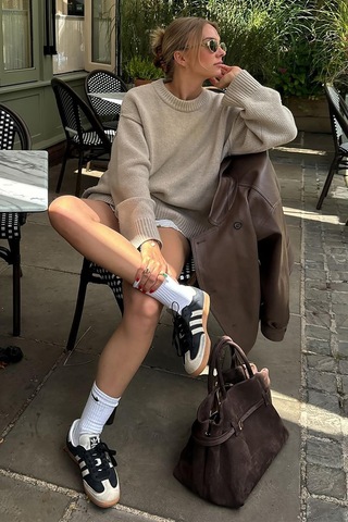 Bej Bisiklet Yaka Oversize Triko Kazak Mg1972 Bej