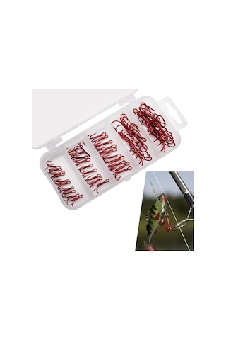 Valkyrie 50 Adet Karbon Çelik 3lü Çapa Kanca Olta İğne Seti - Kutulu - Heavy Duty Kırmızı