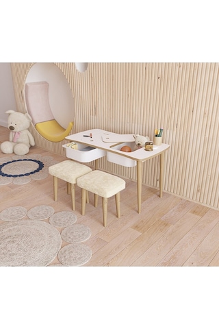 Montessori Çocuk Masası Oyun Masası Aktivite Masası Beyaz